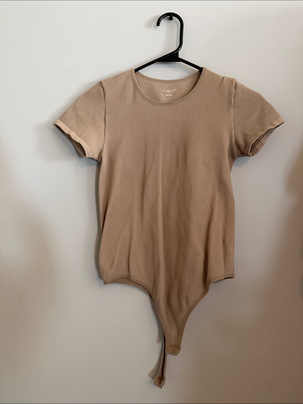 Urban Outfitters Ribbed Short Sleeve Bodysuit in Taupe